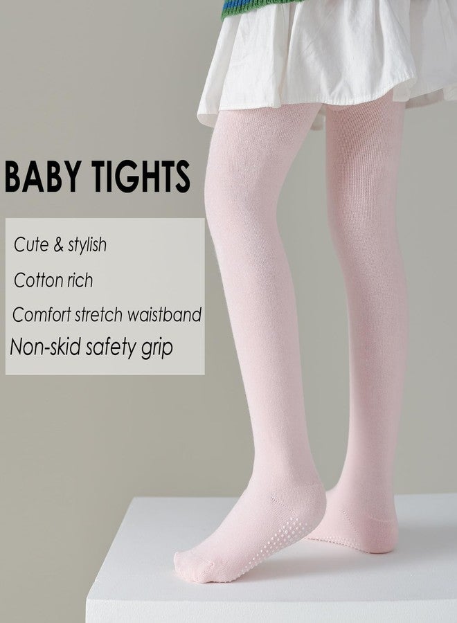 EPEIUS Toddler Girl Tights Baby Boy Seamless Non Slip/Skid Grip Leggings Cotton Stockings Footed Pants Solid Plain Tights Pantyhose for 12-24 Months,3 Pair Pack,Pink/White/Purple - Image 2